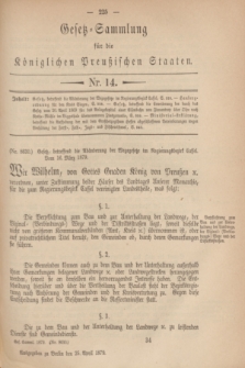 Gesetz-Sammlung für die Königlichen Preußischen Staaten. 1879, Nr. 14 (25 April)