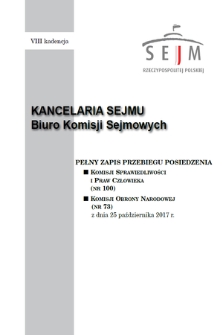 Pełny Zapis Przebiegu Posiedzenia Komisji Sprawiedliwości i Praw Człowieka (nr 100) z dnia 25 października 2017 r.