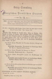 Gesetz-Sammlung für die Königlichen Preußischen Staaten. 1883, Nr. 14 (25 Mai)