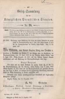 Gesetz-Sammlung für die Königlichen Preußischen Staaten. 1887, Nr. 38 (21 Dezember)