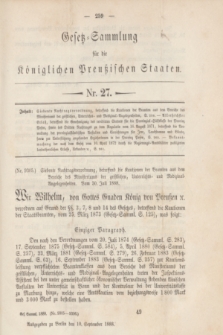 Gesetz-Sammlung für die Königlichen Preußischen Staaten. 1888, Nr. 27 (10 September)