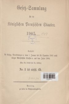 Gesetz-Sammlung für die Königlichen Preußischen Staaten. 1905, Spis treści