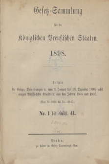Gesetz-Sammlung für die Königlichen Preußischen Staaten. 1898, Spis treści