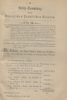 Gesetz-Sammlung für die Königlichen Preußischen Staaten. 1898, Nr. 14 (24 Mai)