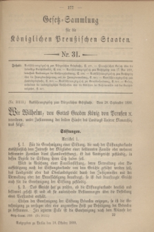 Gesetz-Sammlung für die Königlichen Preußischen Staaten. 1899, Nr. 31 (10 Oktober)