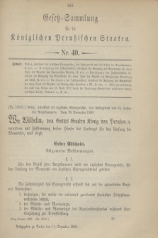 Gesetz-Sammlung für die Königlichen Preußischen Staaten. 1899, Nr. 40 (11 Dezember)
