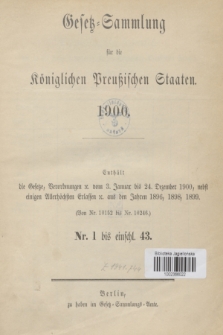 Gesetz-Sammlung für die Königlichen Preußischen Staaten. 1900, Spis treści