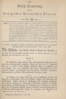 Gesetz-Sammlung für die Königlichen Preußischen Staaten. 1900, Nr. 30 (27 Juli)