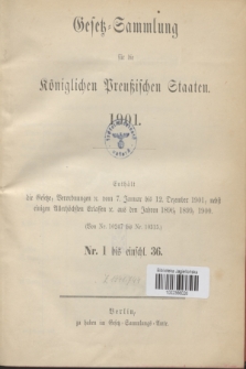 Gesetz-Sammlung für die Königlichen Preußischen Staaten. 1901, Spis treści