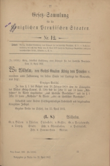 Gesetz-Sammlung für die Königlichen Preußischen Staaten. 1902, Nr. 12 (25 April)