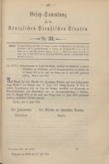 Gesetz-Sammlung für die Königlichen Preußischen Staaten. 1902, Nr. 33 (22 Juli)