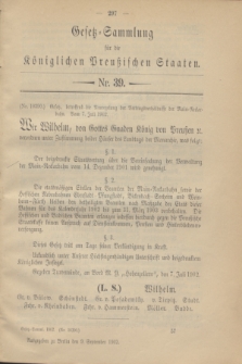 Gesetz-Sammlung für die Königlichen Preußischen Staaten. 1902, Nr. 39 (9 September)
