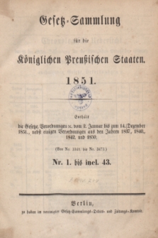 Gesetz-Sammlung für die Königlichen Preußischen Staaten. 1851, Spis treści