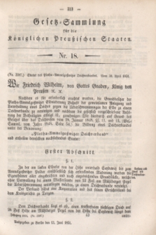 Gesetz-Sammlung für die Königlichen Preußischen Staaten. 1851, Nr. 18 (13 Juni)