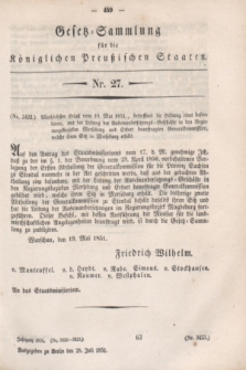 Gesetz-Sammlung für die Königlichen Preußischen Staaten. 1851, Nr. 27 (28 Juli)