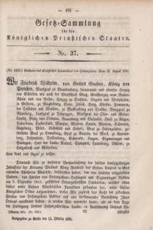 Gesetz-Sammlung für die Königlichen Preußischen Staaten. 1851, Nr. 37 (15 Oktober)