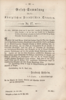 Gesetz-Sammlung für die Königlichen Preußischen Staaten. 1852, Nr. 17 (28 Mai) + dod.