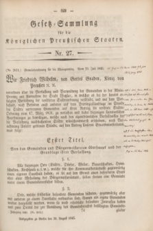 Gesetz-Sammlung für die Königlichen Preußischen Staaten. 1845, Nr. 27 (30 August) + wkładka