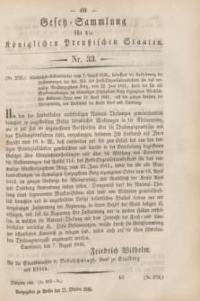 Gesetz-Sammlung für die Königlichen Preußischen Staaten. 1846, Nr. 33 (27 Oktober)