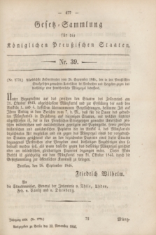 Gesetz-Sammlung für die Königlichen Preußischen Staaten. 1846, Nr. 39 (30 November)