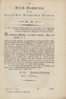 Gesetz-Sammlung für die Königlichen Preußischen Staaten. 1847, Nr. 16 (15 April)