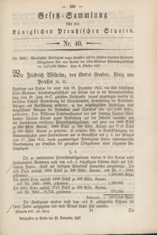 Gesetz-Sammlung für die Königlichen Preußischen Staaten. 1847, Nr. 40 (20 November) + dod.
