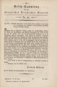 Gesetz-Sammlung für die Königlichen Preußischen Staaten. 1847, Nr. 41 (26 November) + wkładka