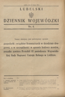 Lubelski Dziennik Wojewódzki. [R.11], nr 6 (17 lutego 1930)