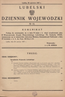 Lubelski Dziennik Wojewódzki. 1947, nr 13 (28 czerwca)