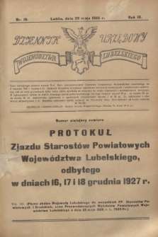 Dziennik Urzędowy Województwa Lubelskiego. R.9, nr 18 (29 maja 1928) + dod.