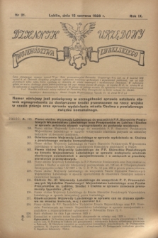 Dziennik Urzędowy Województwa Lubelskiego. R.9, nr 21 (15 czerwca 1928)