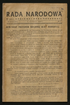 Rada Narodowa : organ Krajowej Rady Narodowej. [R.1], nr 3 (5 lutego 1944)