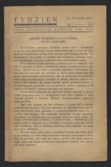 Tydzień : pismo informacyjne Konwentu Org. Niep. R.1, nr 5 (22 kwietnia 1943)