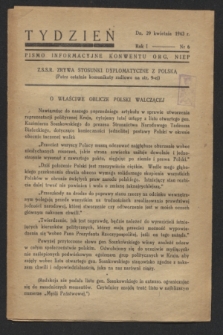 Tydzień : pismo informacyjne Konwentu Org. Niep. R.1, nr 6 (29 kwietnia 1943)