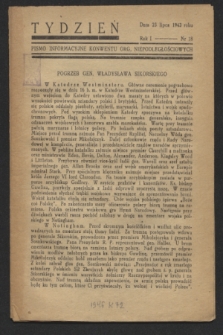 Tydzień : pismo informacyjne Konwentu Org. Niepodległościowych. R.1, nr 18 (23 lipca 1943)