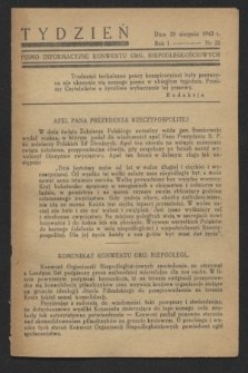 Tydzień : pismo informacyjne Konwentu Org. Niepodległościowych. R.1, nr 22 (29 sierpnia 1943)