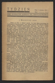 Tydzień : pismo informacyjne Konwentu Org. Niepodległościowych. R.1, nr 23 (4 września 1943)