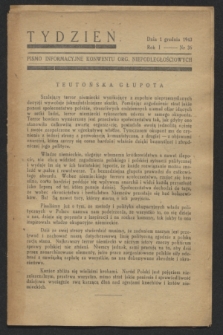 Tydzień : pismo informacyjne Konwentu Org. Niepodległościowych. R.1, nr 36 (1 grudnia 1943)