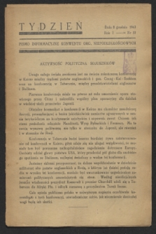 Tydzień : pismo informacyjne Konwentu Org. Niepodległościowych. R.1, nr 37 (8 grudnia 1943)