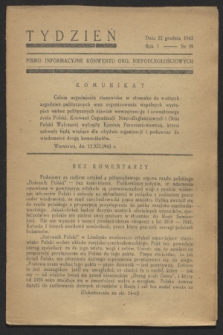 Tydzień : pismo informacyjne Konwentu Org. Niepodległościowych. R.1, nr 39 (22 grudnia 1943)