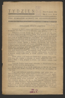 Tydzień : pismo informacyjne Konwentu Org. Niepodległościowych. R.2, nr 44 (19 stycznia 1944)