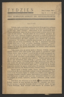 Tydzień : pismo informacyjne Konwentu Org. Niepodległościowych. R.2, nr 47 (9 lutego 1944)