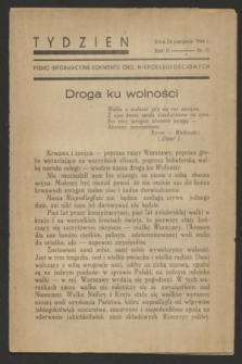 Tydzień : pismo informacyjne Konwentu Org. Niepodległościowych. R.2, nr 70 (24 sierpnia 1944)