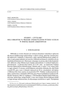 Student – czytelnik? Rola biblioteki w procesie dydaktycznym wyższej uczelni w świetle badańankietowych