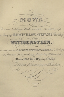 „Mowa w czasie żałobnego nabożeństwa, za duszę śp. z książąt Radziwiłłów Stefanii hrabinej Wittgenstein”