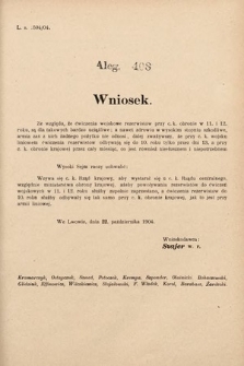 [Kadencja VIII, sesja II, al. 408] Alegata do Sprawozdań Stenograficznych z Drugiej Sesyi Ósmego Peryodu Sejmu Krajowego Królestwa Galicyi i Lodomeryi z Wielkiem Księstwem Krakowskiem z roku 1905. Alegat 408