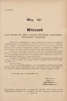 [Kadencja VIII, sesja II, al. 418] Alegata do Sprawozdań Stenograficznych z Drugiej Sesyi Ósmego Peryodu Sejmu Krajowego Królestwa Galicyi i Lodomeryi z Wielkiem Księstwem Krakowskiem z roku 1905. Alegat 418