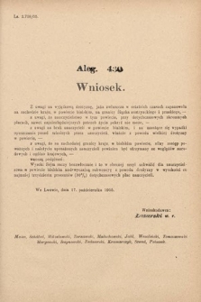 [Kadencja VIII, sesja II, al. 430] Alegata do Sprawozdań Stenograficznych z Drugiej Sesyi Ósmego Peryodu Sejmu Krajowego Królestwa Galicyi i Lodomeryi z Wielkiem Księstwem Krakowskiem z roku 1905. Alegat 430