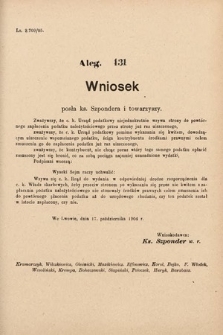 [Kadencja VIII, sesja II, al. 431] Alegata do Sprawozdań Stenograficznych z Drugiej Sesyi Ósmego Peryodu Sejmu Krajowego Królestwa Galicyi i Lodomeryi z Wielkiem Księstwem Krakowskiem z roku 1905. Alegat 431