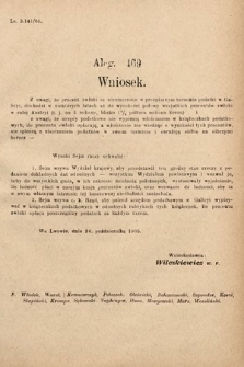 [Kadencja VIII, sesja II, al. 469] Alegata do Sprawozdań Stenograficznych z Drugiej Sesyi Ósmego Peryodu Sejmu Krajowego Królestwa Galicyi i Lodomeryi z Wielkiem Księstwem Krakowskiem z roku 1905. Alegat 469